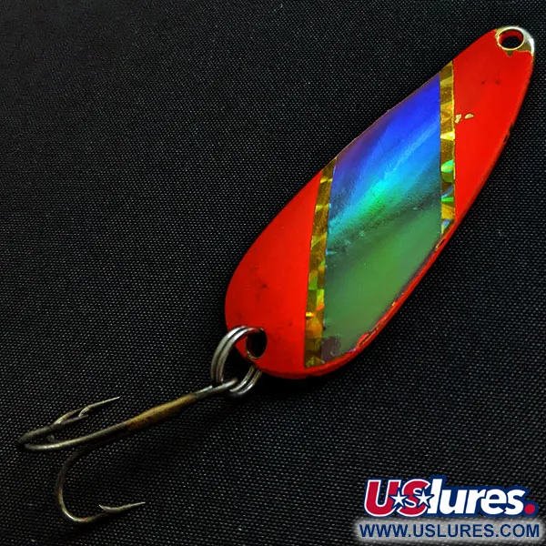Vintage  Acme Wonderlure, 2/5oz orange/gold/rainbow green fishing spoon #19023