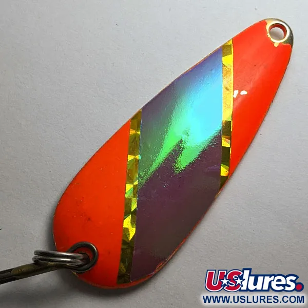 Vintage  Acme Wonderlure, 2/5oz orange/gold/rainbow green fishing spoon #19023