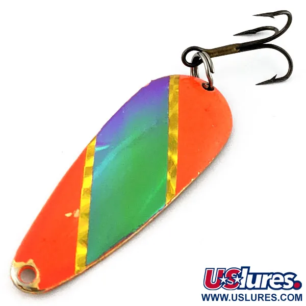 Vintage  Acme Wonderlure, 2/5oz orange/gold/rainbow green fishing spoon #19023