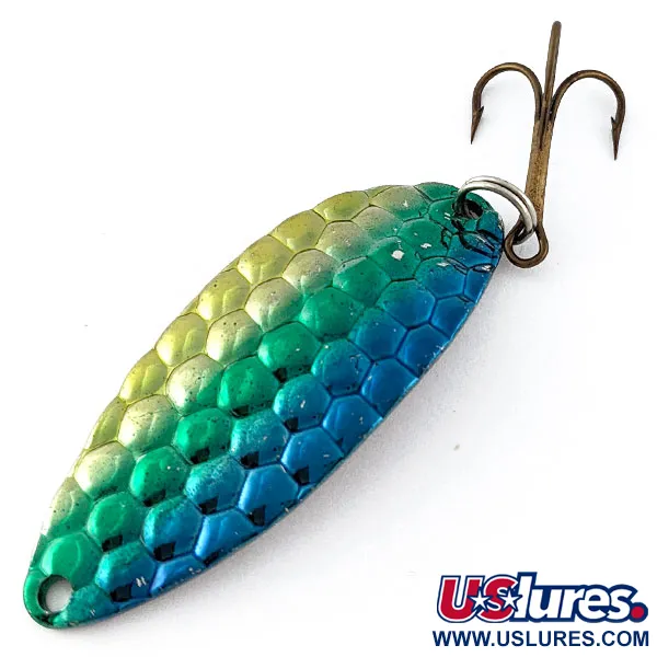 Vintage   Acme Little Cleo bubbles, 2/5oz gold/green/blue/nickel fishing spoon #19083