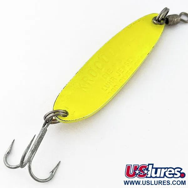 Vintage  Luhr Jensen Krocodile #3,  yellow fishing spoon #19084