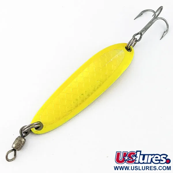 Vintage  Luhr Jensen Krocodile #3,  yellow fishing spoon #19084