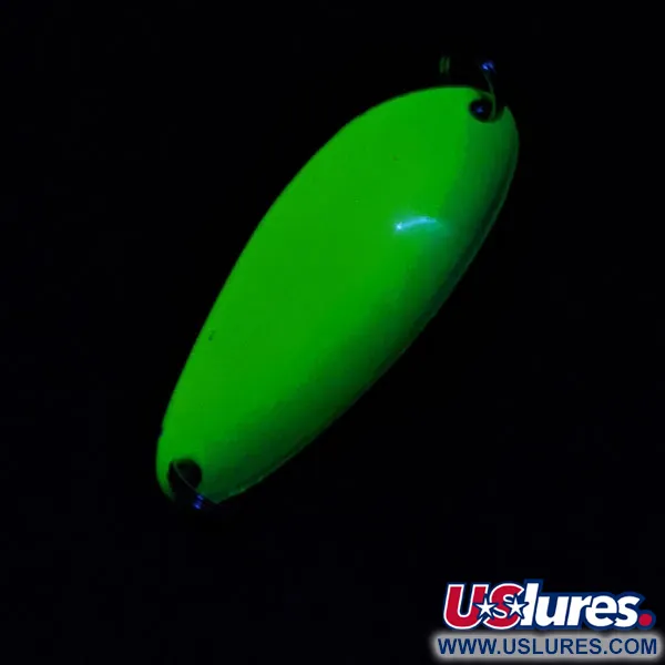 Vintage  Seneca Flutter Cleo (Hula Girl), 1/8oz nickel/yellow/green UV fishing spoon #19091