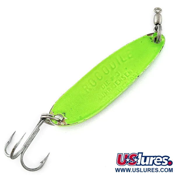 Vintage  Luhr Jensen Krocodile #3, 1/3oz green UV fishing spoon #19113