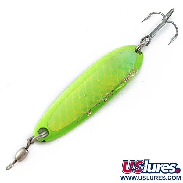 Vintage  Luhr Jensen Krocodile #3, 1/3oz green UV fishing spoon #19113
