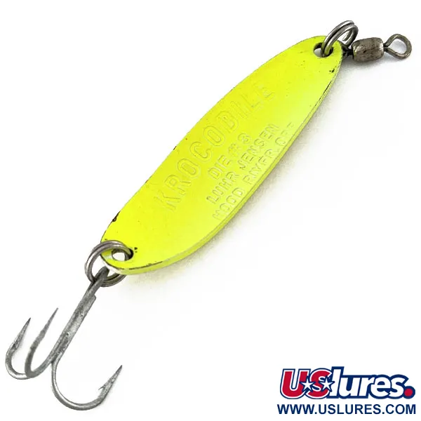 Vintage  Luhr Jensen Krocodile #3, 1/3oz yellow UV fishing spoon #19190