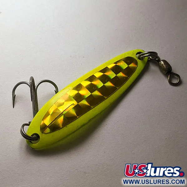 Vintage  Luhr Jensen Krocodile #3, 1/3oz yellow UV fishing spoon #19190