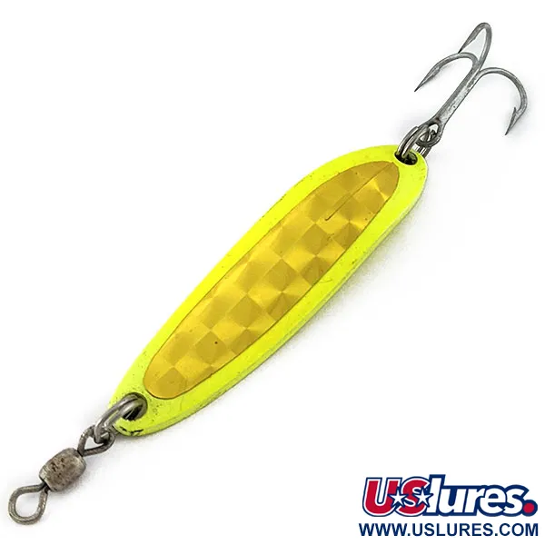 Vintage  Luhr Jensen Krocodile #3, 1/3oz yellow UV fishing spoon #19190