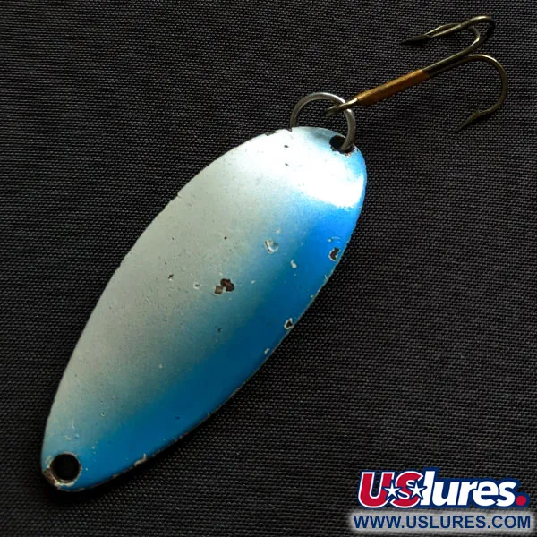 Vintage  Seneca Little Cleo (Hula Girl), 2/3oz blue/white/brass/nickel fishing spoon #19291