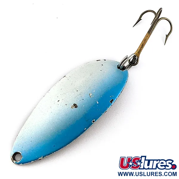 Vintage  Seneca Little Cleo (Hula Girl), 2/3oz blue/white/brass/nickel fishing spoon #19291