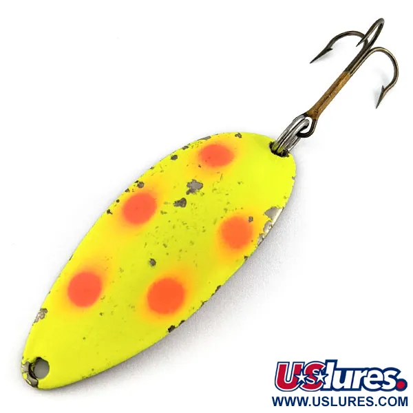 Vintage  Seneca Little Cleo (Hula Girl), 2/3oz yellow/red/nickel fishing spoon #19308