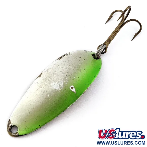 Vintage  Seneca Little Cleo (Hula Girl), 1/3oz brass/white/green fishing spoon #19315