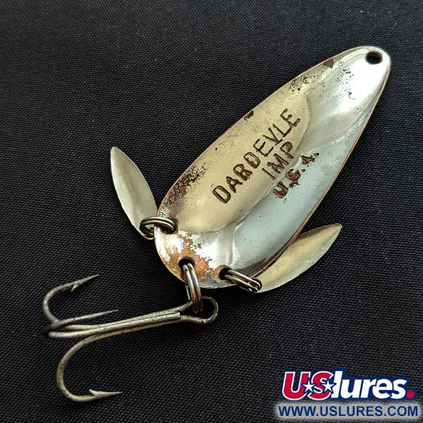 Vintage  Eppinger Dardevle Imp Klicker, 2/5oz nickel/yellow/green fishing spoon #19338