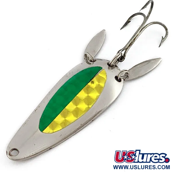 Vintage  Eppinger Dardevle Imp Klicker, 2/5oz nickel/yellow/green fishing spoon #19338