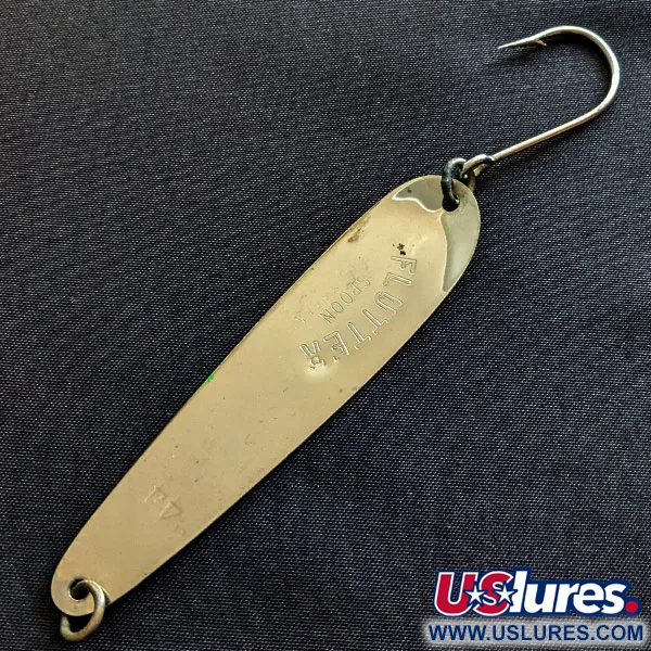 Vintage   Luhr Jensen Flutter 44 Glow, 3/16oz nickel/white/green Glow fishing spoon #19361