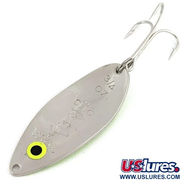 Vintage  Seneca Little Cleo (Hula Girl) UV, 3/4oz nickel/green UV fishing spoon #19386