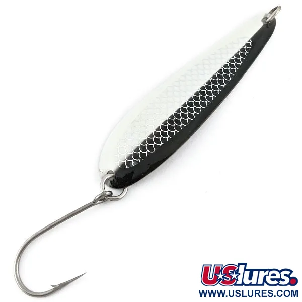 Vintage    Luhr Jensen Coyote spoon, 1/2oz black/white/nickel fishing spoon #19405