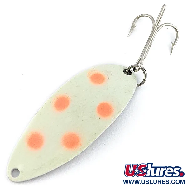 Vintage  Seneca Little Cleo (Hula Girl) Glow, 1/2oz nickel/white/pink Glow - glow in the dark fishing spoon #19418