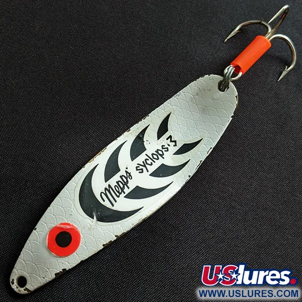 Vintage   Mepps Syclops 3, 1oz white black fishing spoon #19456