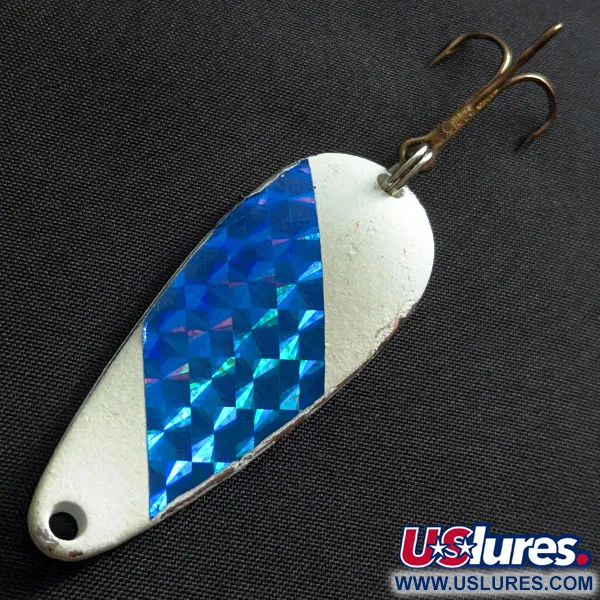 Vintage   Worth Chippewa Steel Spoon UV, 3/5oz white/bluish fishing spoon #19486