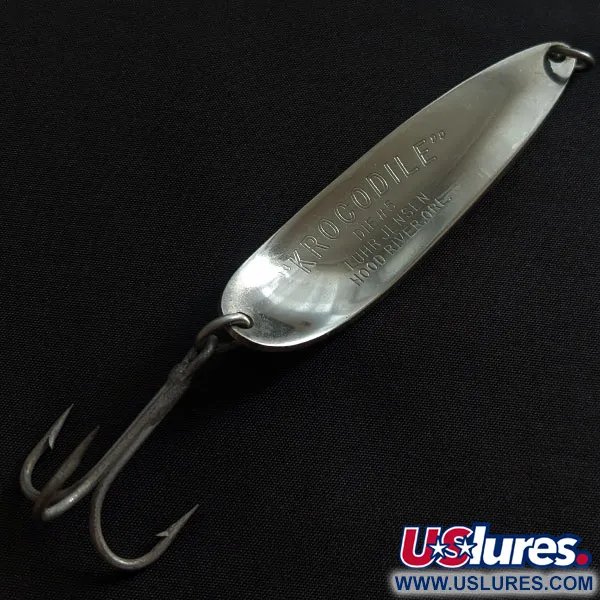 Vintage  Luhr Jensen Krocodile #5, 1oz nickel/white/brown Glow - glows in the dark.​ fishing spoon #19489