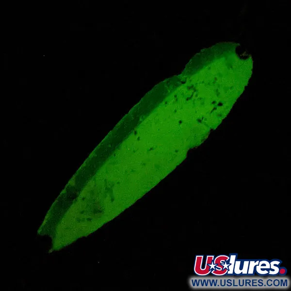 Vintage  Luhr Jensen Krocodile #5, 1oz nickel/white/brown Glow - glows in the dark.​ fishing spoon #19489