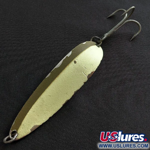 Vintage  Luhr Jensen Krocodile #5, 1oz nickel/white/brown Glow - glows in the dark.​ fishing spoon #19489
