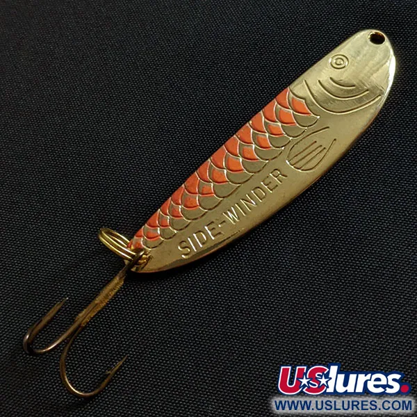 Vintage  Acme Side-Winder, 1/3oz gold/orange fishing spoon #19495