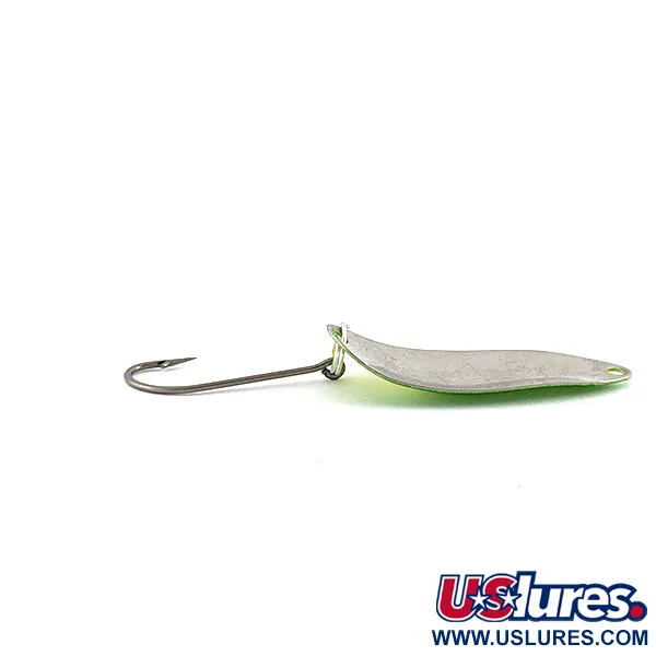 Vintage  Seneca Flutter Cleo (Hula Girl), 1/8oz nickel/yellow/green UV fishing spoon #19566