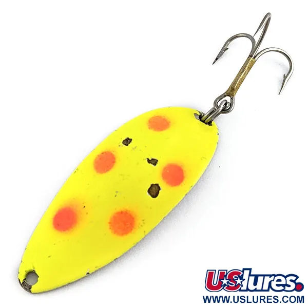 Vintage  Seneca Little Cleo (Hula Girl), 1/2oz nickel/yellow/red UV fishing spoon #19578