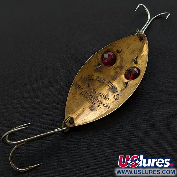 Vintage  Hofschneider Red Eye Wiggler, 1oz brass/red eyes fishing spoon #19767