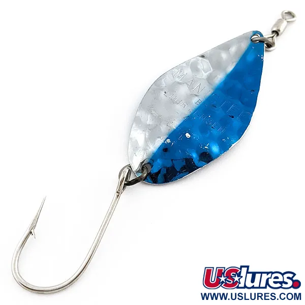 Vintage   Luhr Jensen Manistee 4, 1/2oz nickel/blue fishing spoon #19778