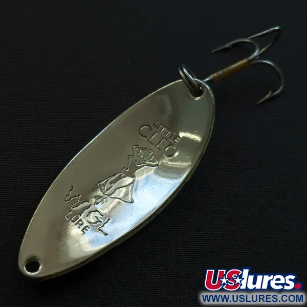 Vintage  Seneca Little Cleo (Hula Girl) UV, 1/2oz nickel/orange/yellow UV fishing spoon #19786