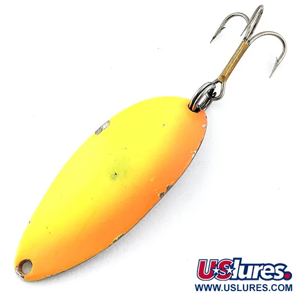 Vintage  Seneca Little Cleo (Hula Girl) UV, 1/2oz nickel/orange/yellow UV fishing spoon #19786