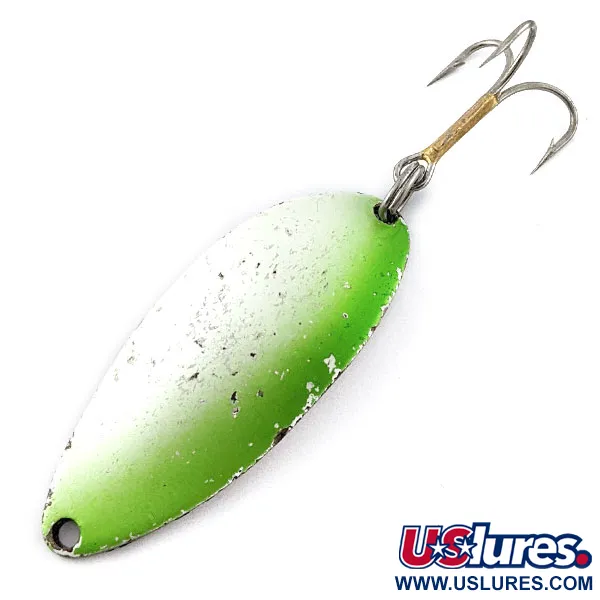 Vintage  Seneca Little Cleo (Hula Girl), 2/3oz white pearl/green/nickel fishing spoon #19862