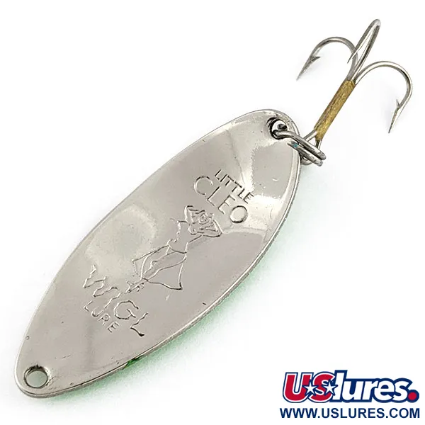 Vintage  Seneca Little Cleo (Hula Girl), 1/2oz white/green/nickel Glow fishing spoon #19870