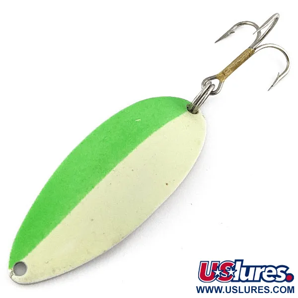 Vintage  Seneca Little Cleo (Hula Girl), 1/2oz white/green/nickel Glow fishing spoon #19870