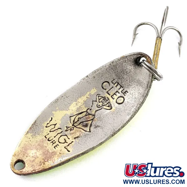 Vintage  Seneca Little Cleo (Hula Girl) UV, 3/5oz nickel/yellow/green UV fishing spoon #19889