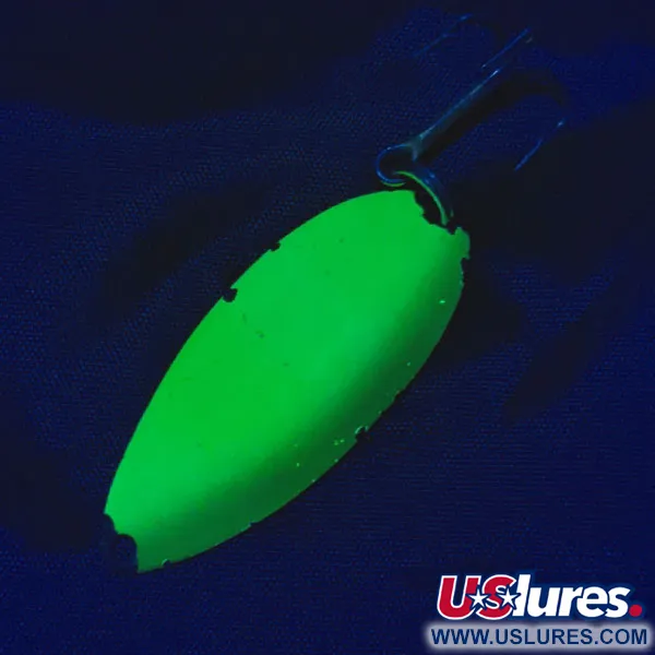 Vintage  Seneca Little Cleo (Hula Girl) UV, 3/5oz nickel/yellow/green UV fishing spoon #19889