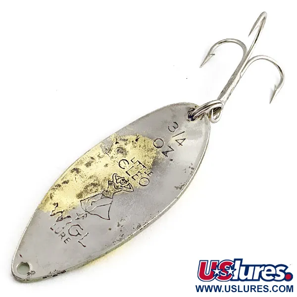 Vintage  Seneca Little Cleo (Hula Girl) UV, 3/4oz nickel/yellow/red UV fishing spoon #19927