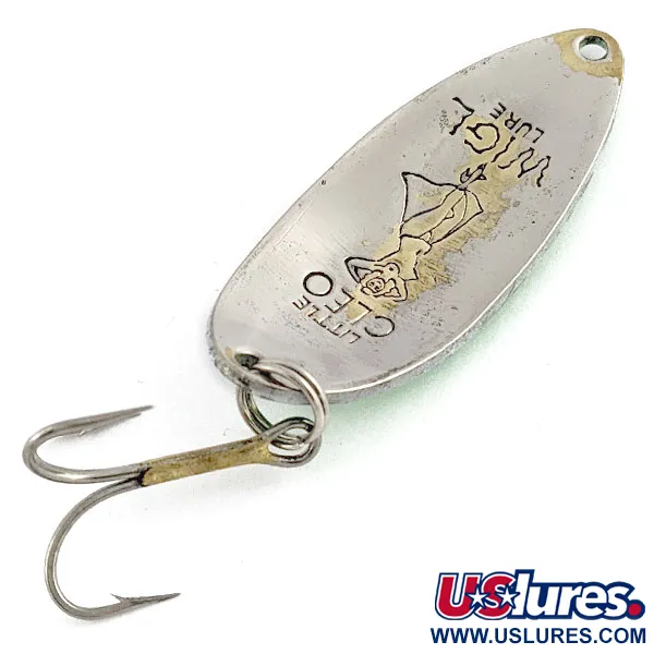 Vintage  Seneca Little Cleo (Hula Girl), 1/2oz green/pearl/nickel fishing spoon #19940