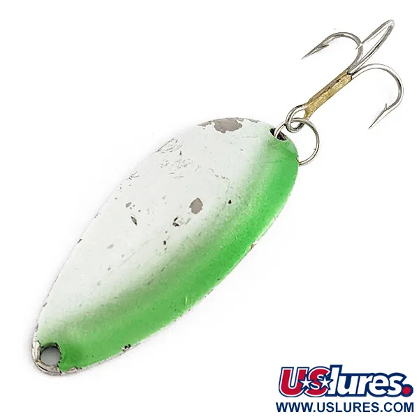 Vintage  Seneca Little Cleo (Hula Girl), 1/2oz green/pearl/nickel fishing spoon #19940