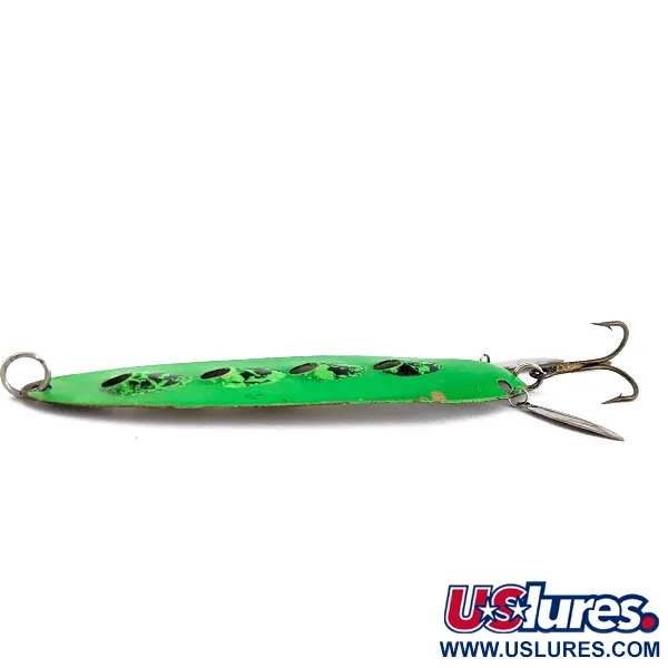 Vintage   Heddon Sounder UV, 2/3oz green/brass/white UV fishing spoon #19980