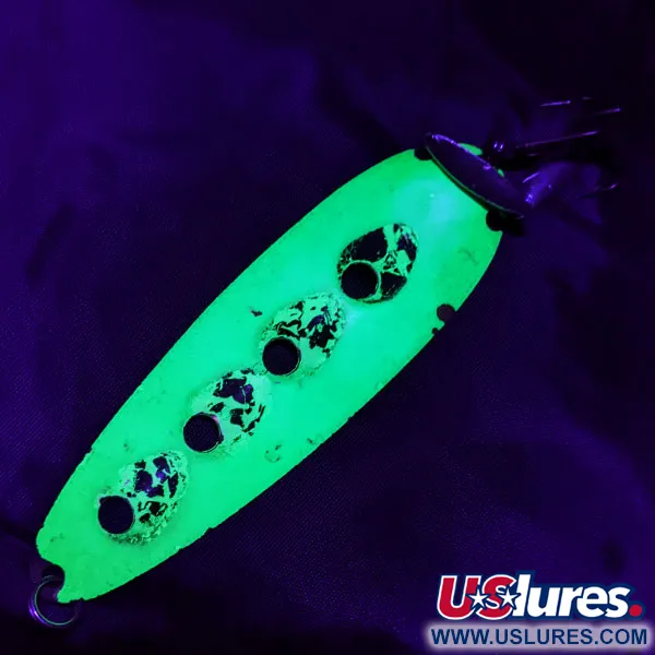 Vintage   Heddon Sounder UV, 2/3oz green/brass/white UV fishing spoon #19980