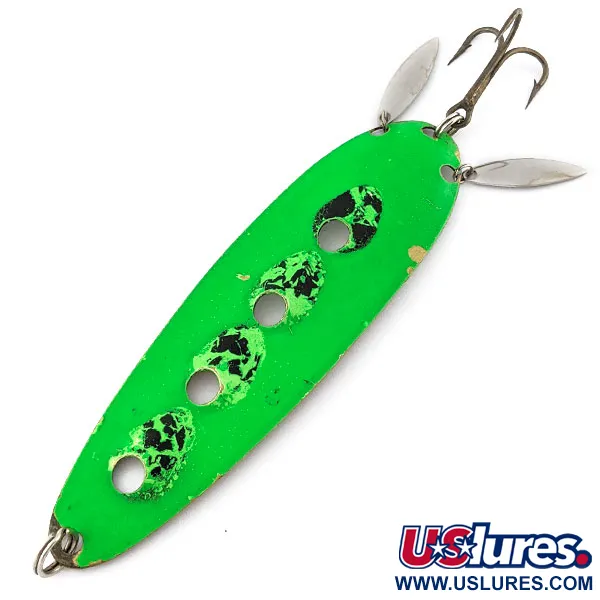 Vintage   Heddon Sounder UV, 2/3oz green/brass/white UV fishing spoon #19980