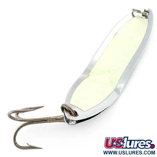 Vintage  Happiness Is bait Marek-L-Lure by H.i UV, 2/3oz nickel/white UV fishing spoon #19992