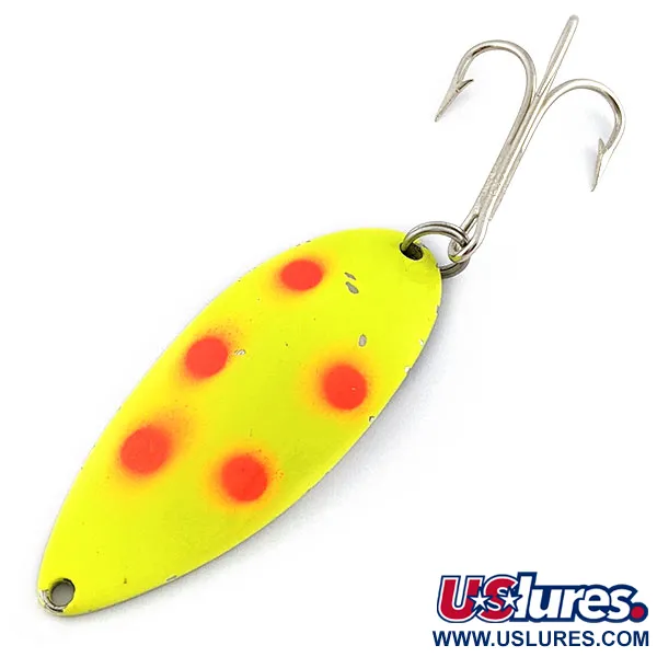 Vintage  Seneca Little Cleo (Hula Girl), 3/4oz nickel/yellow/red UV fishing spoon #20040