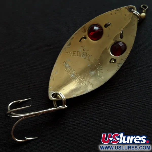 Vintage  Hofschneider Red Eye Wiggler, 1oz gold/red eyes fishing spoon #20073