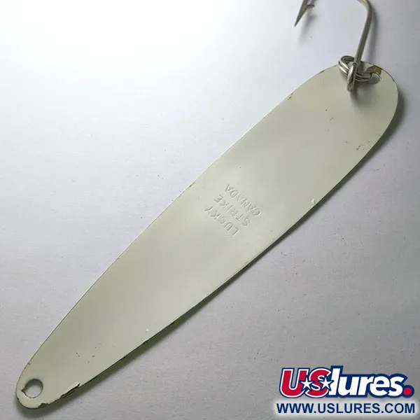 Vintage   Lucky Strike, 3/8oz white/yellow/green UV fishing spoon #20087