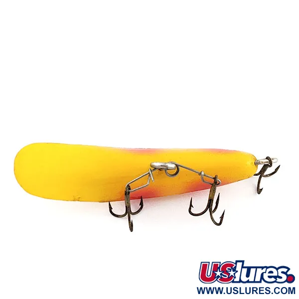 Vintage   Atlantic Lures Flathead, 1/8oz yellow red fishing spoon #20112